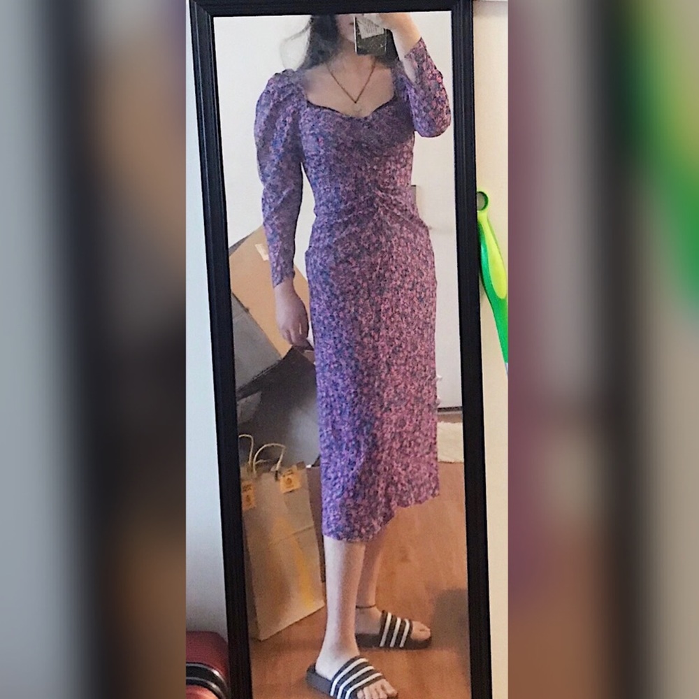 NWOT！ zara purple floral midi dress
